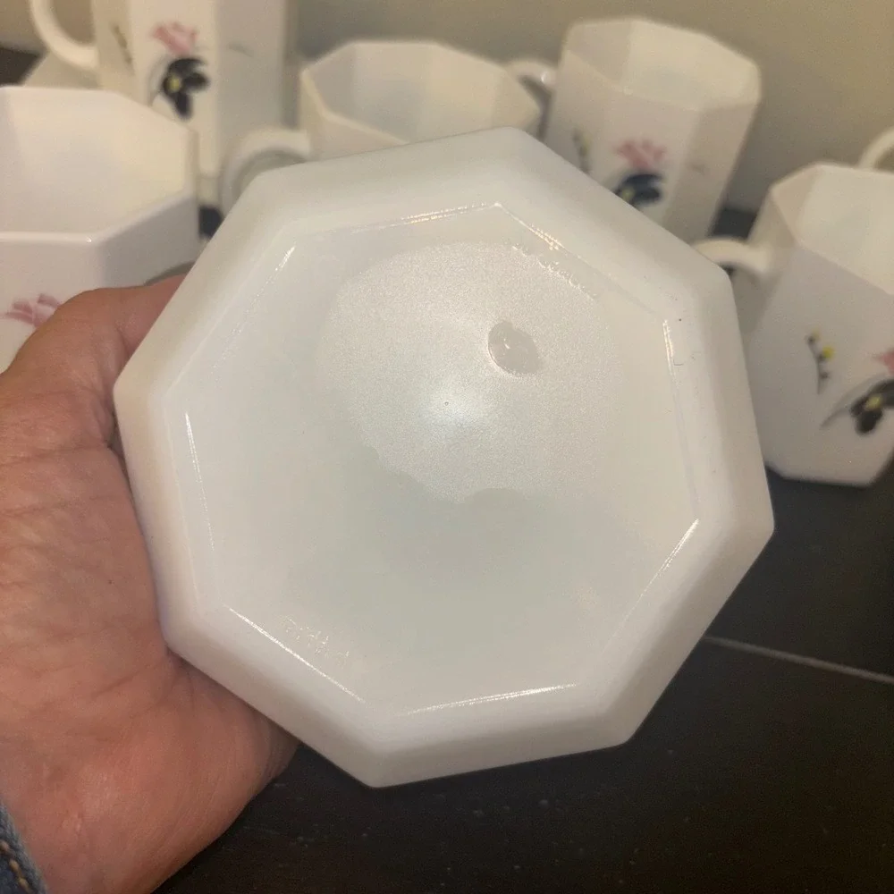 Vintage Arcopal France Octime Anais Cups (7), Saucers (4), and Bowl (1) | 1980's